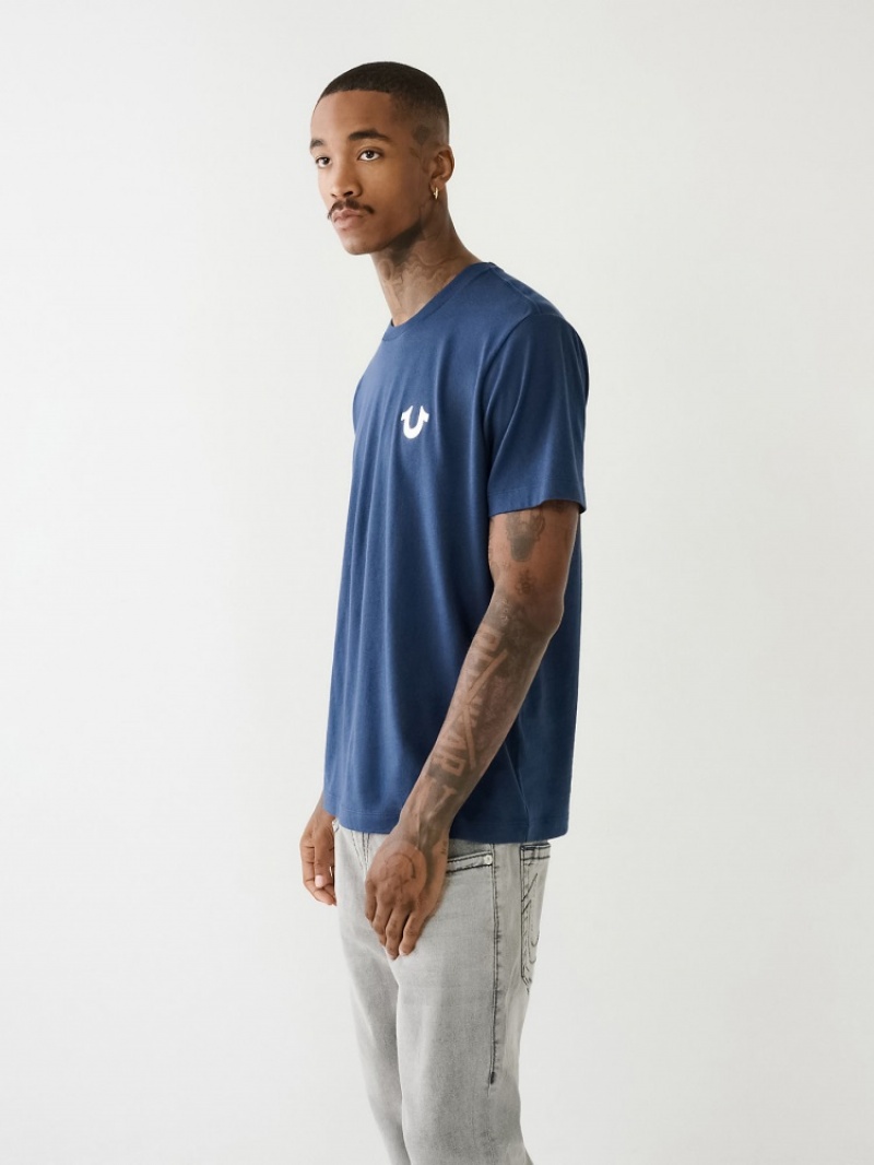 T Shirts True Religion Horseshoe Logo Crew Neck Homme Bleu | GIG-05481803