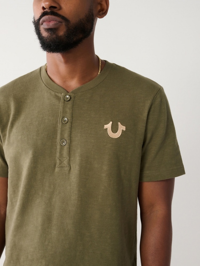 T Shirts True Religion Henley Homme Vert Olive | HNK-97264548