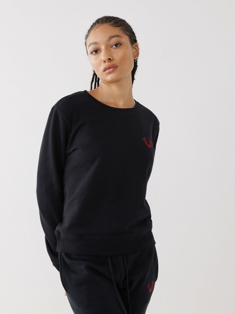 Sweatshirt True Religion Heritage Crewneck Femme Blanche Noir | VZU-88365007