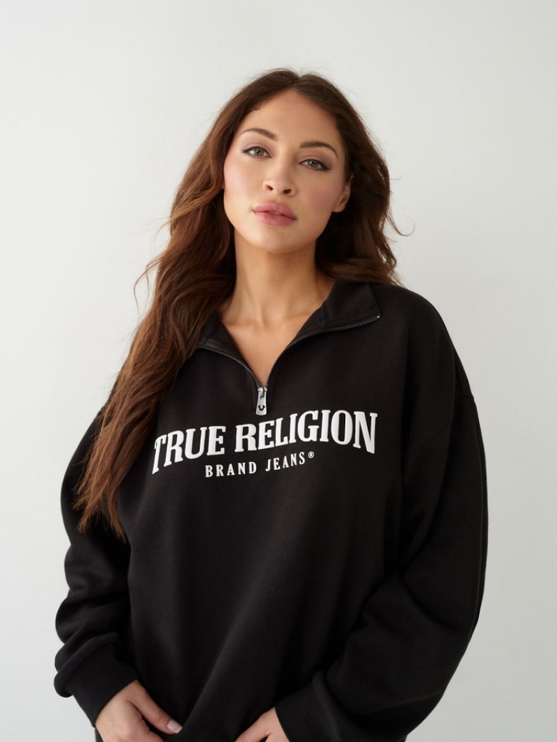 Sweatshirt True Religion Half Zip Femme Orange Rose | TKG-90646425