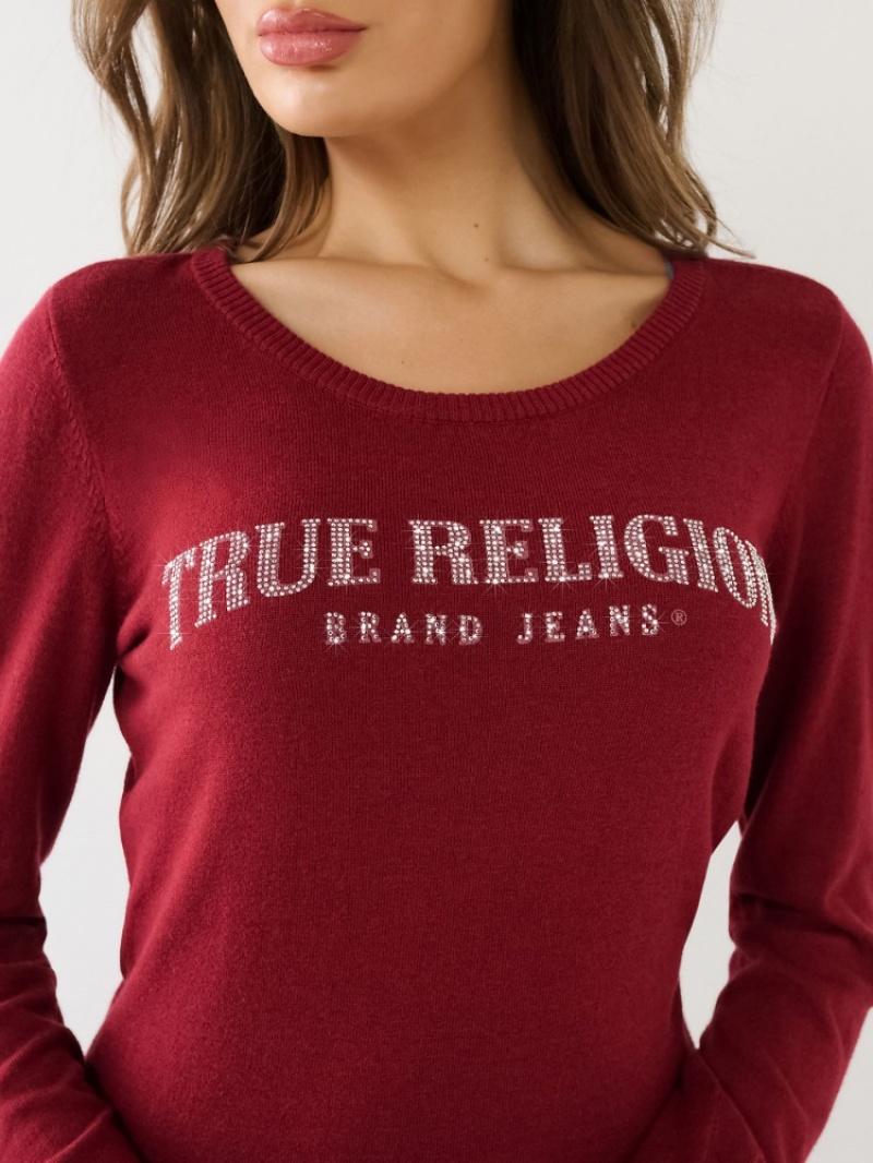 Chandails True Religion Crystal True Religion Logo Femme Kaki | YTL-88314978