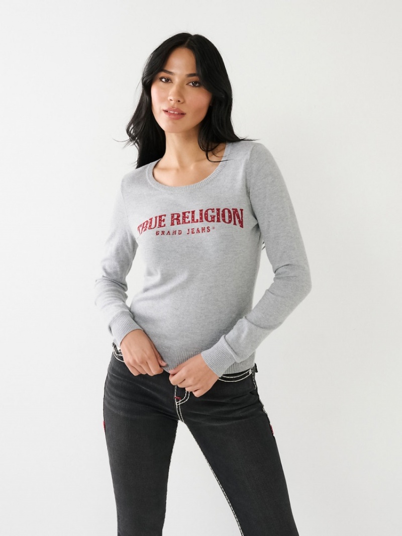 Chandails True Religion Crystal True Religion Logo Femme Bleu | UOJ-17796386