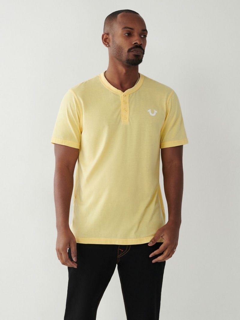 T Shirts True Religion Henley Homme Jaune | RQQ-04376357