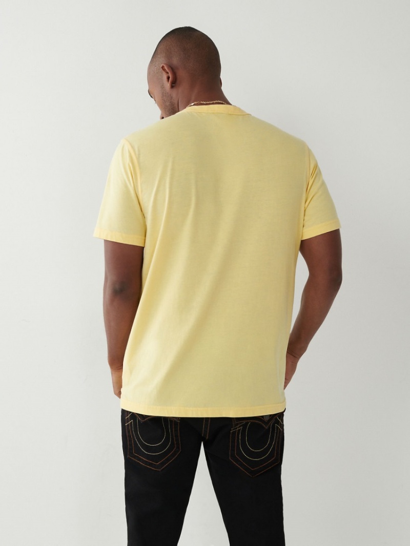 T Shirts True Religion Henley Homme Jaune | RQQ-04376357