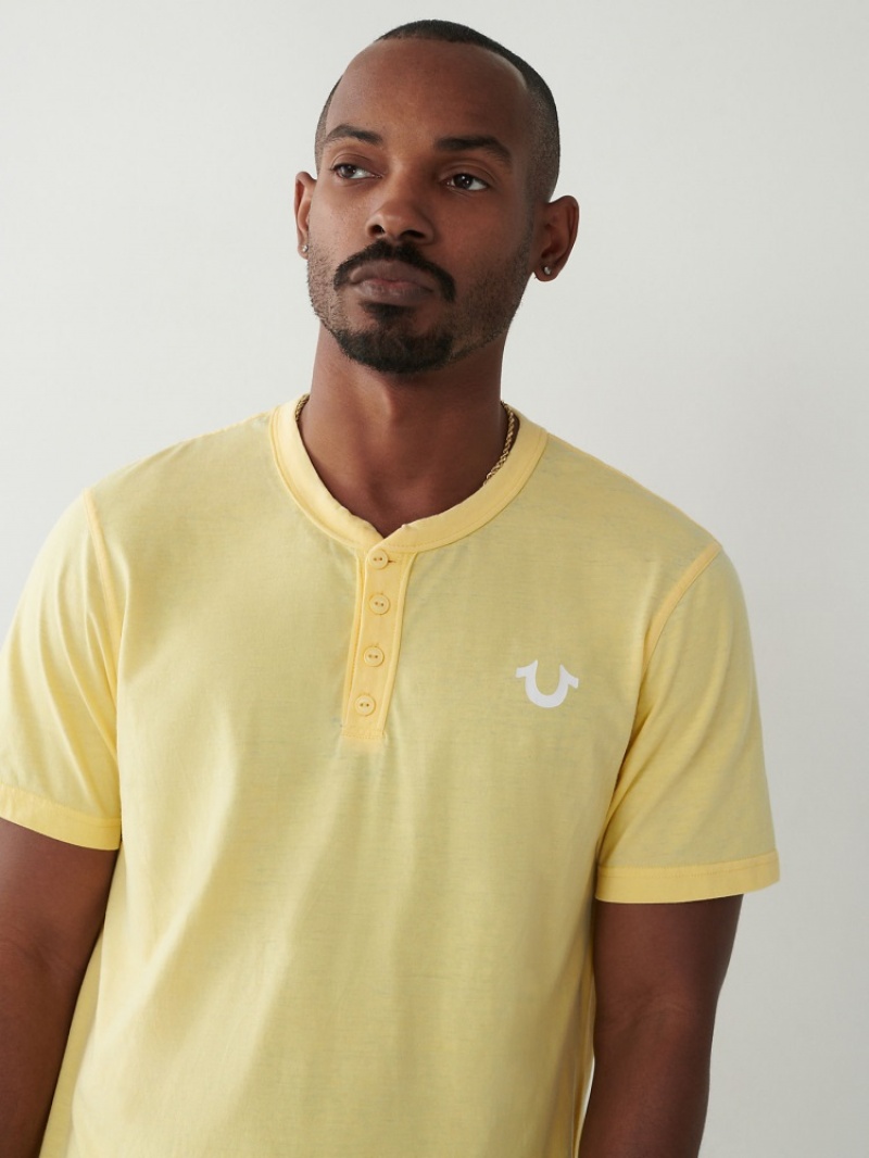 T Shirts True Religion Henley Homme Jaune | RQQ-04376357