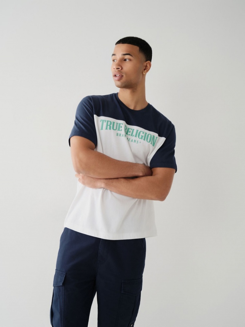 T Shirts True Religion Football Relaxed Homme Bleu | VTN-15805726