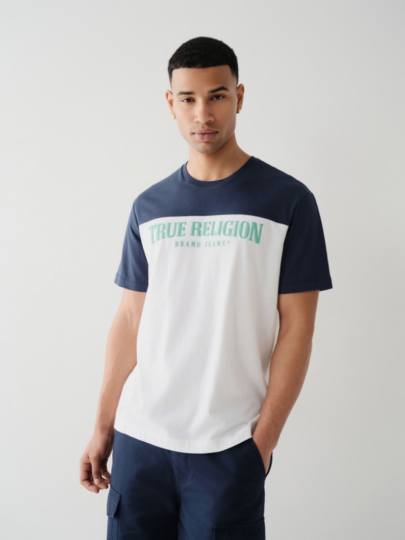 T Shirts True Religion Football Relaxed Homme Bleu | VTN-15805726