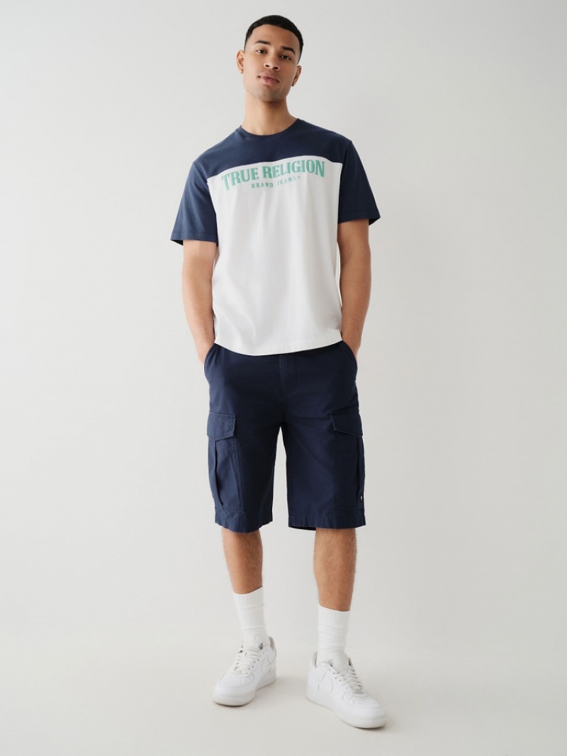 T Shirts True Religion Football Relaxed Homme Bleu | VTN-15805726