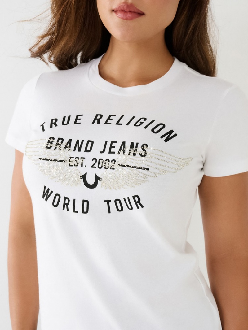 T Shirts True Religion World Tour Retro Crystal Slim Crew Logo Femme Noir | OXZ-89093193