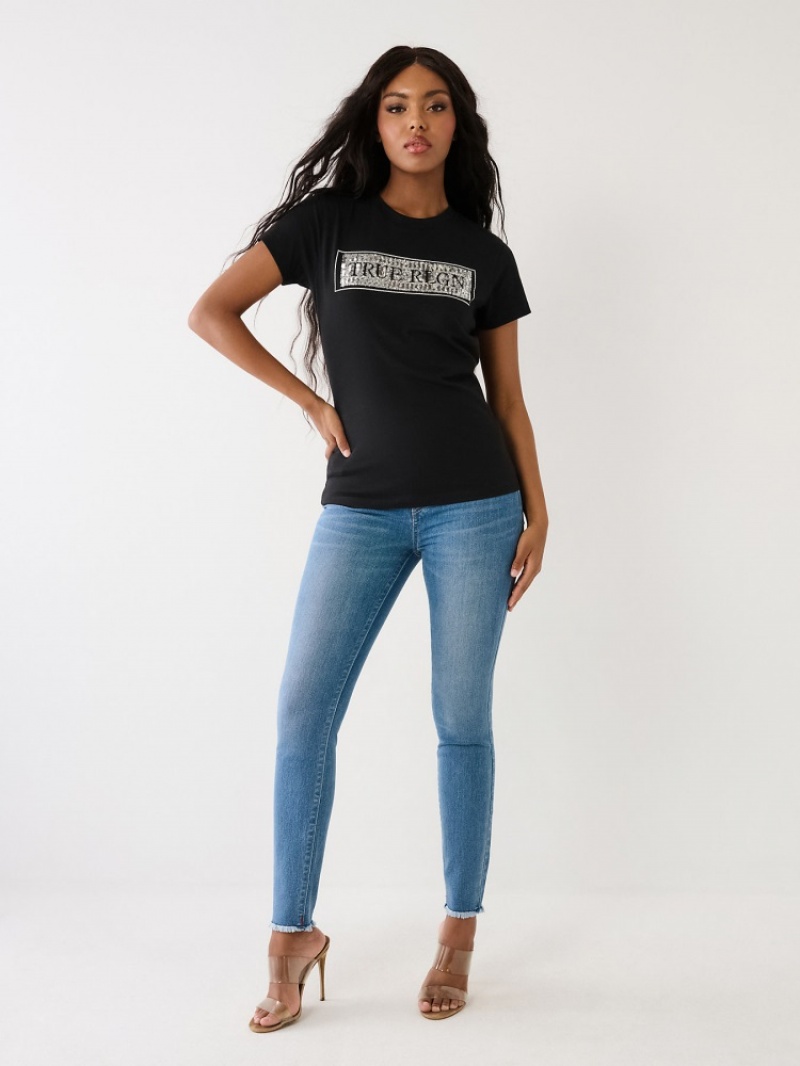 T Shirts True Religion True Sequin Logo Femme Bleu | EDX-34331280