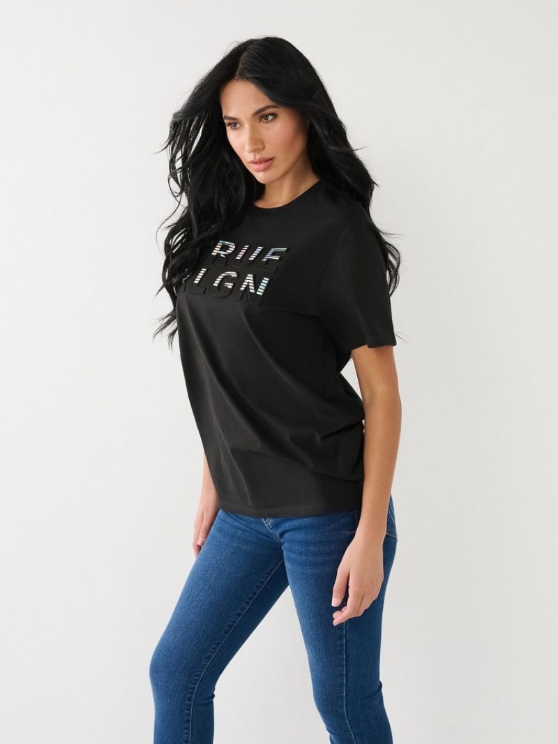 T Shirts True Religion True Rlgn Logo Boyfriend Femme Blanche Noir | YRP-64181552