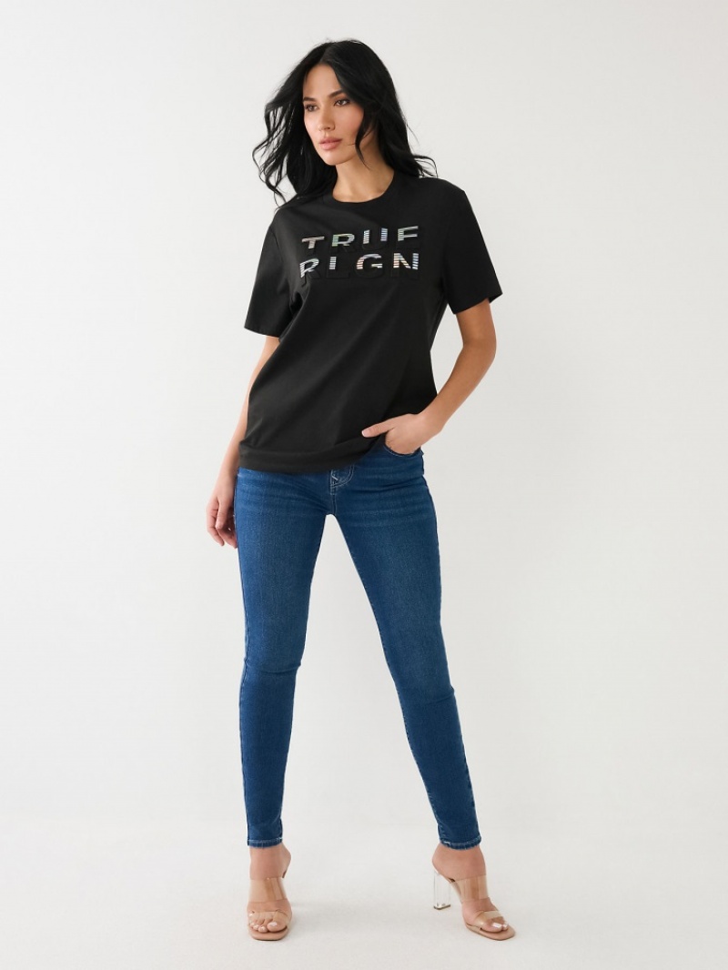 T Shirts True Religion True Rlgn Logo Boyfriend Femme Blanche Noir | YRP-64181552