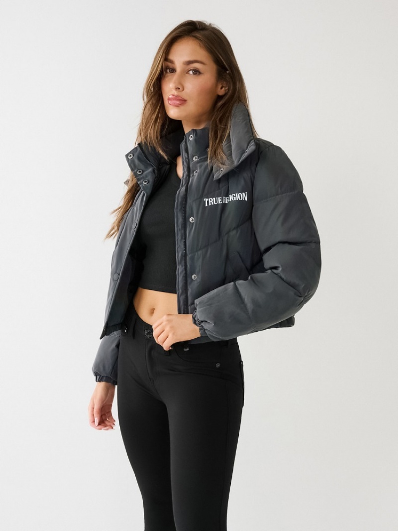 Veste Puffer True Religion Reflective Crop Femme Noir | FLU-28520388