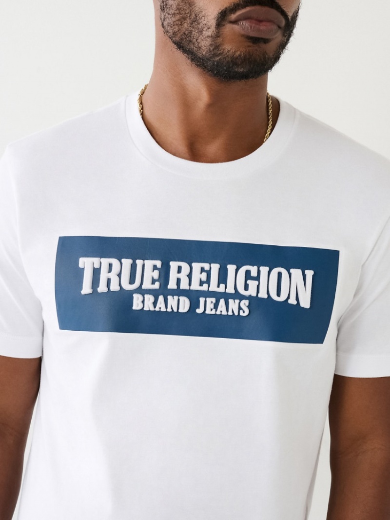 T Shirts True Religion Embossed Arch Logo Homme Bleu | WRM-36166648