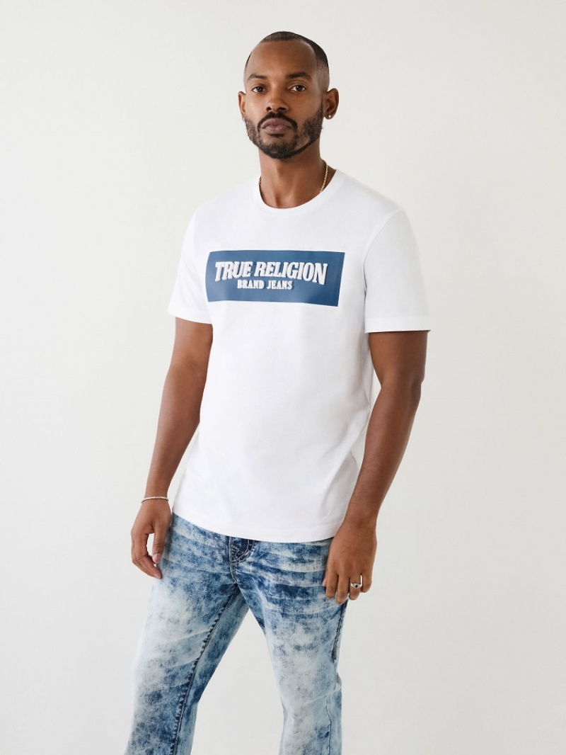 T Shirts True Religion Embossed Arch Logo Homme Bleu | WRM-36166648