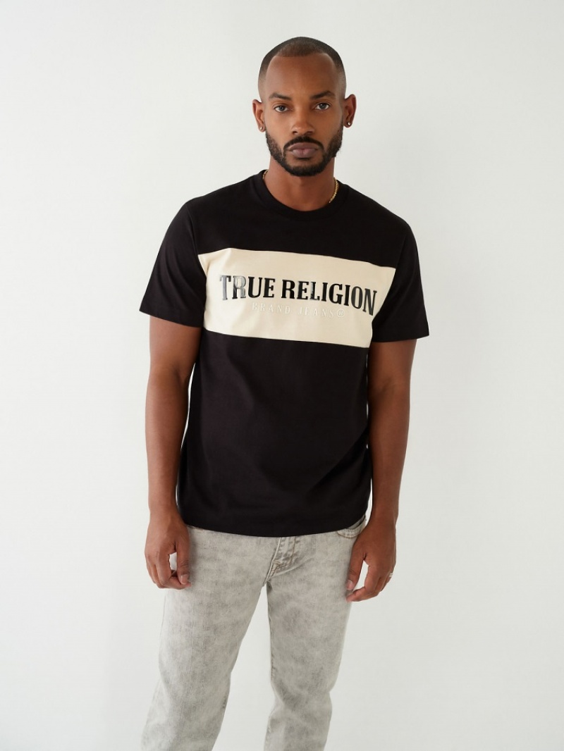 T Shirts True Religion Color Block True Logo Homme Vert Olive | CRE-92888793