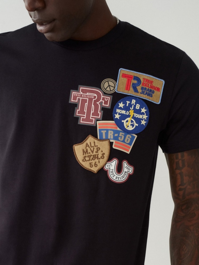 T Shirts True Religion Collegiate Patch Homme Bleu | FYS-81803754