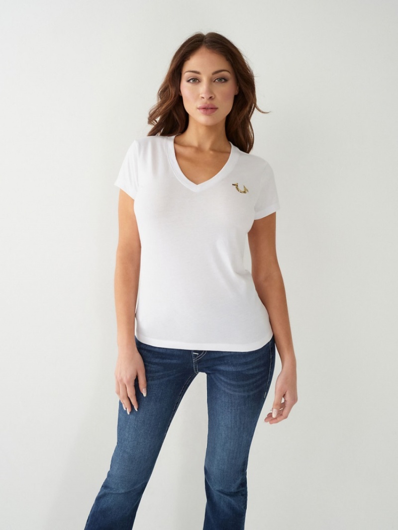 T Shirts True Religion True Logo V Femme Kaki | XLB-05369862