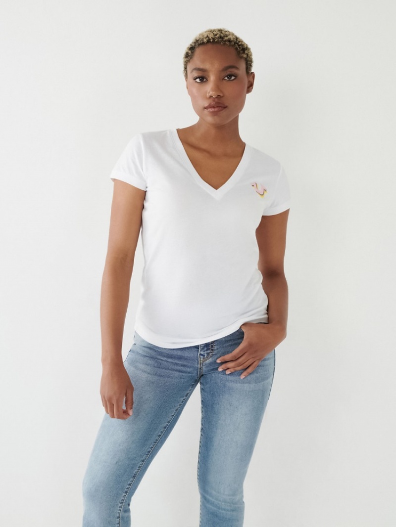 T Shirts True Religion True Logo V Femme Beige | BYG-47424578