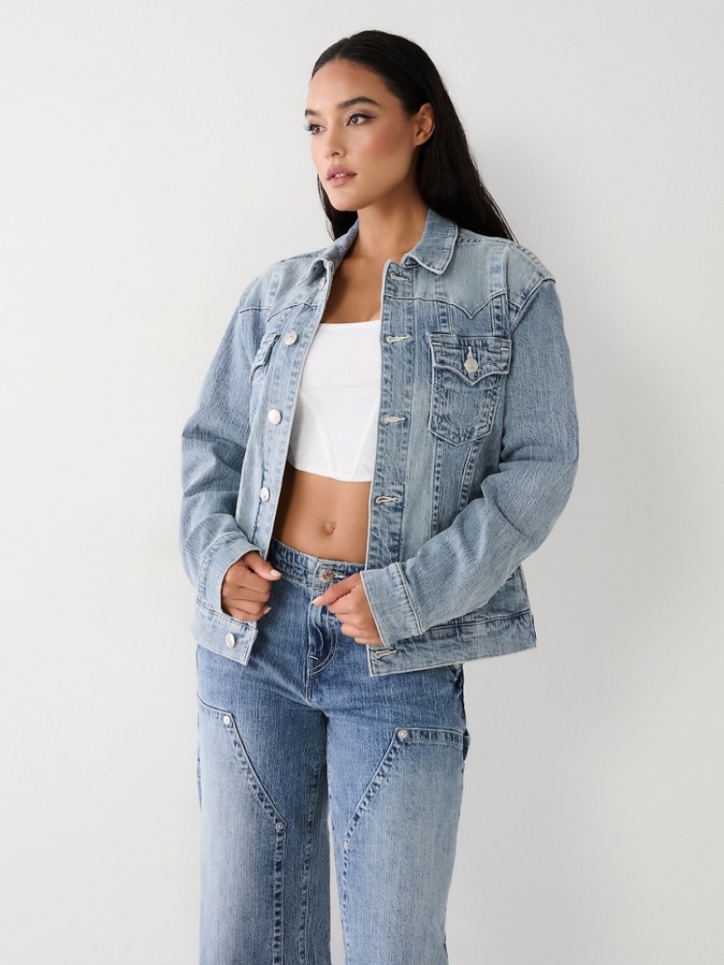 Veste Jimmy True Religion Jimmy Horseshoe Relaxed Femme Blanche Bleu Marine | YFW-45486652