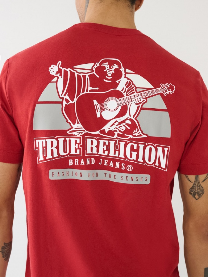 T Shirts True Religion Buddha Sunrise Logo Homme Bleu Orange | EFV-73384447