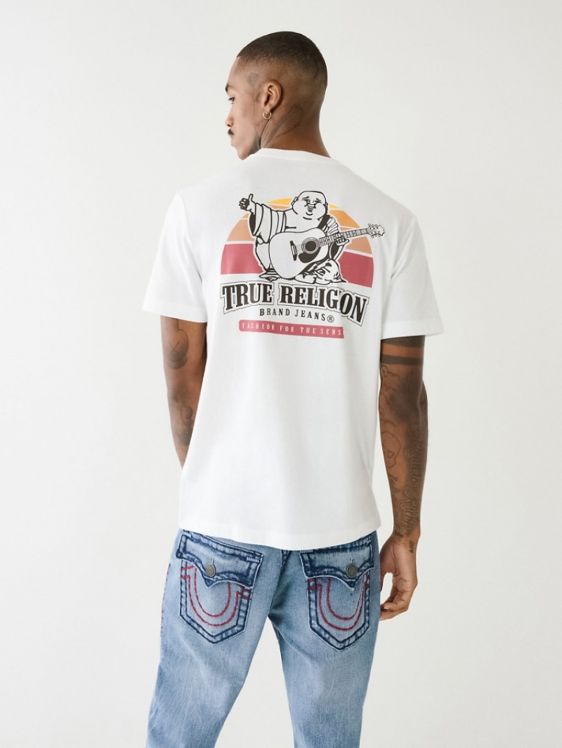 T Shirts True Religion Buddha Sunrise Logo Homme Noir Jaune | UNN-69888675