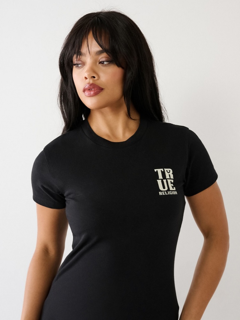 T Shirts True Religion True Logo Femme Bleu | KVK-49888200