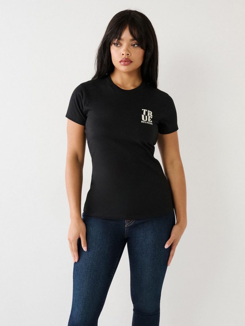 T Shirts True Religion True Logo Femme Bleu | KVK-49888200