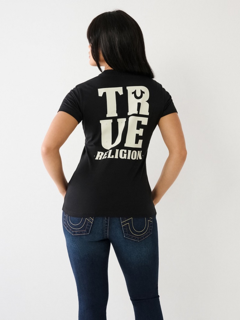 T Shirts True Religion True Logo Femme Bleu | KVK-49888200