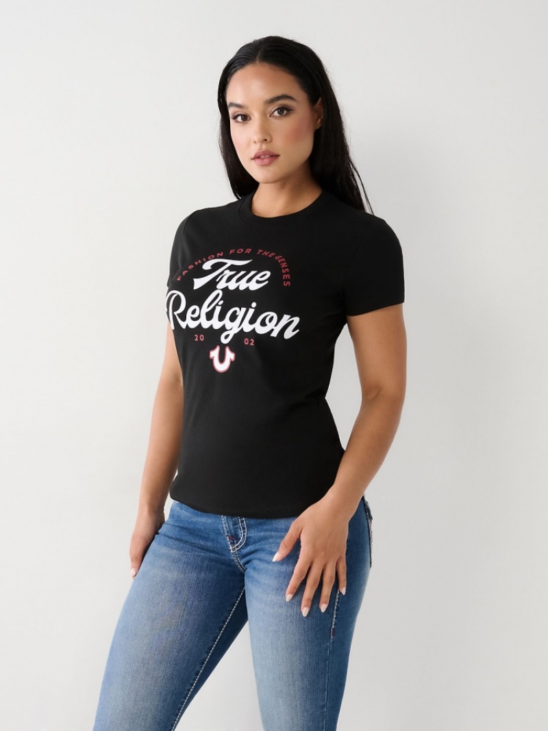 T Shirts True Religion True Logo Femme Bleu | OZU-85024364