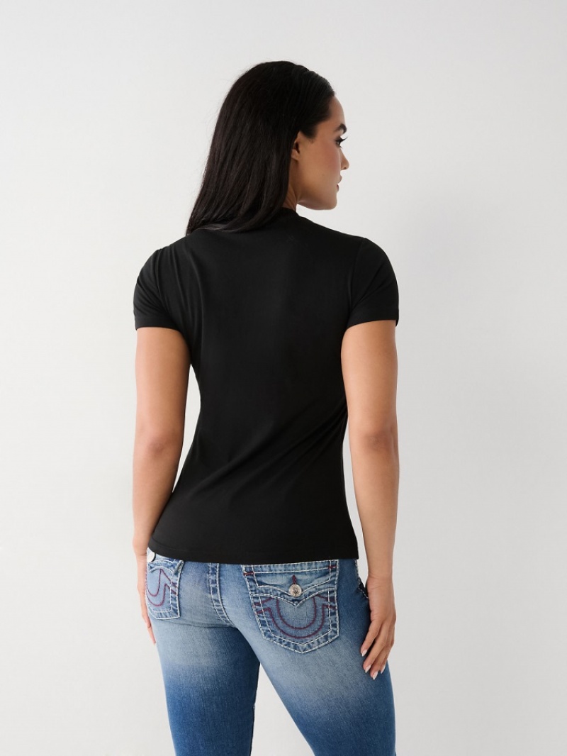 T Shirts True Religion True Logo Femme Bleu | OZU-85024364