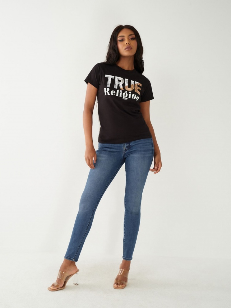 T Shirts True Religion True Logo Femme Bleu Marine | AWY-03880482