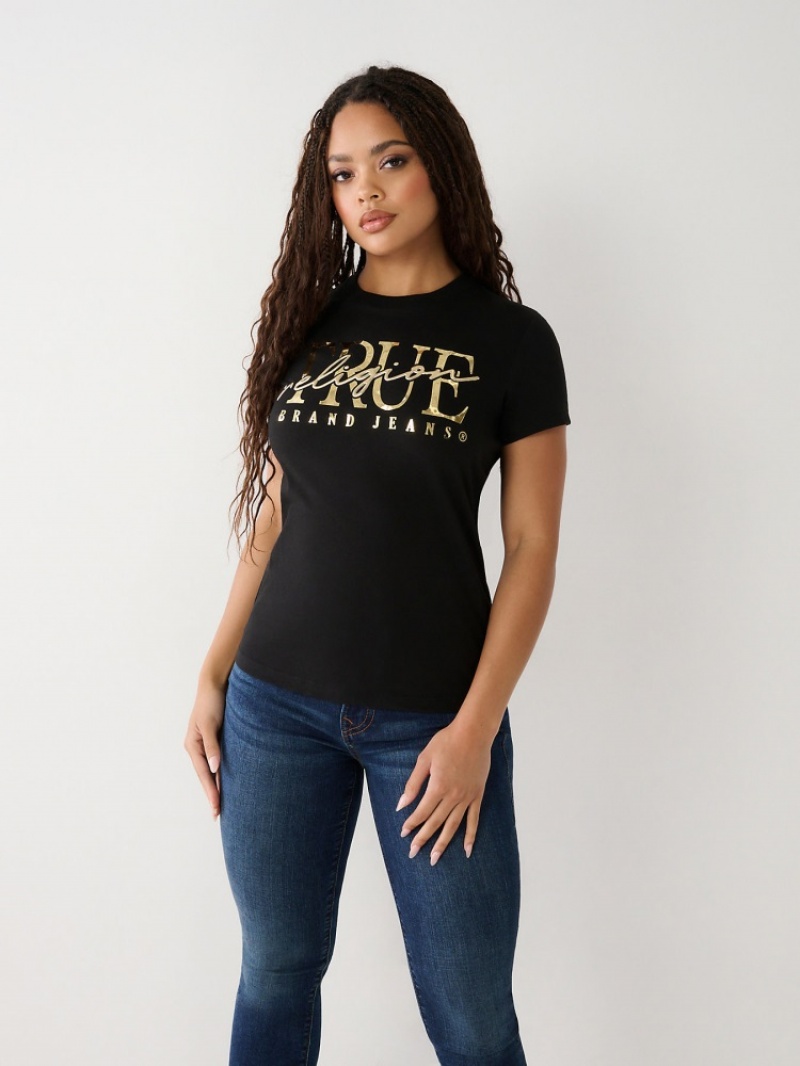 T Shirts True Religion True Logo Femme Blanche Bleu Marine | ZCV-66529352