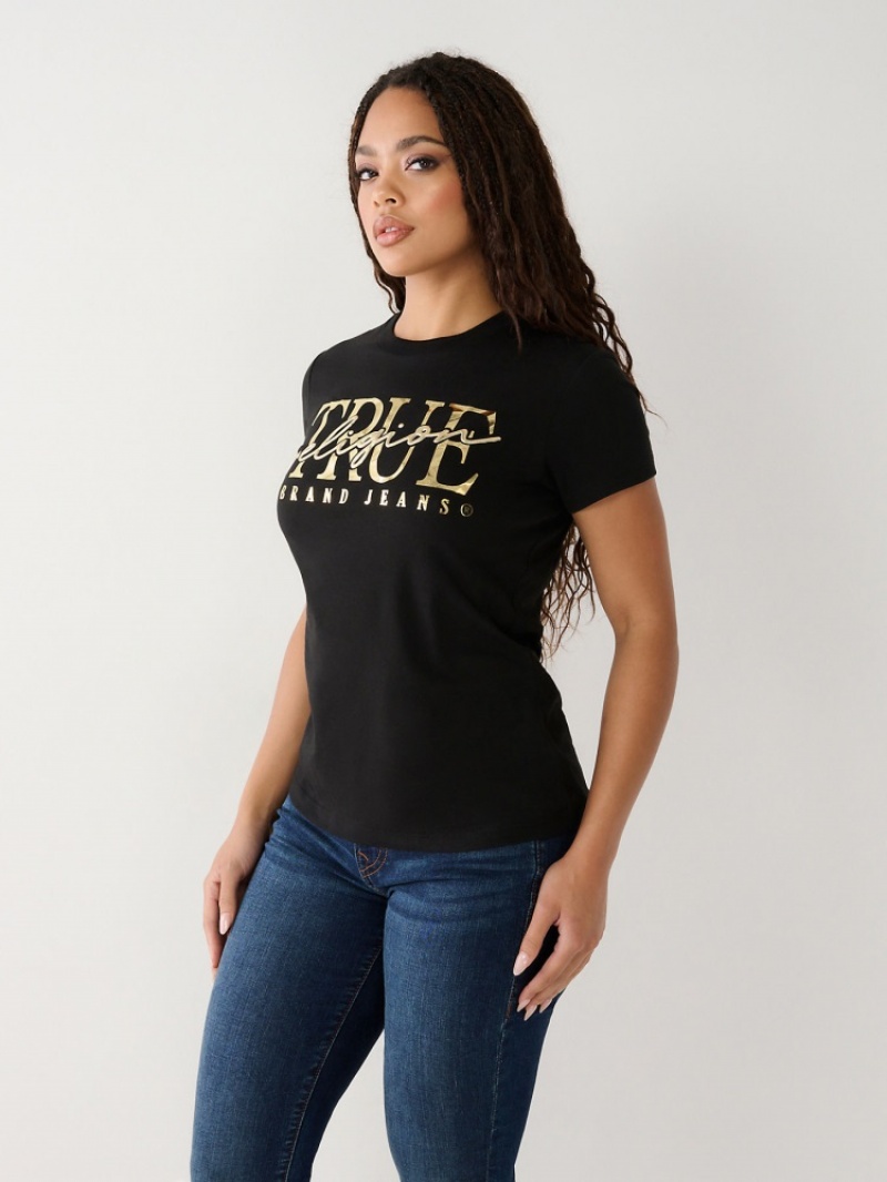 T Shirts True Religion True Logo Femme Blanche Bleu Marine | ZCV-66529352