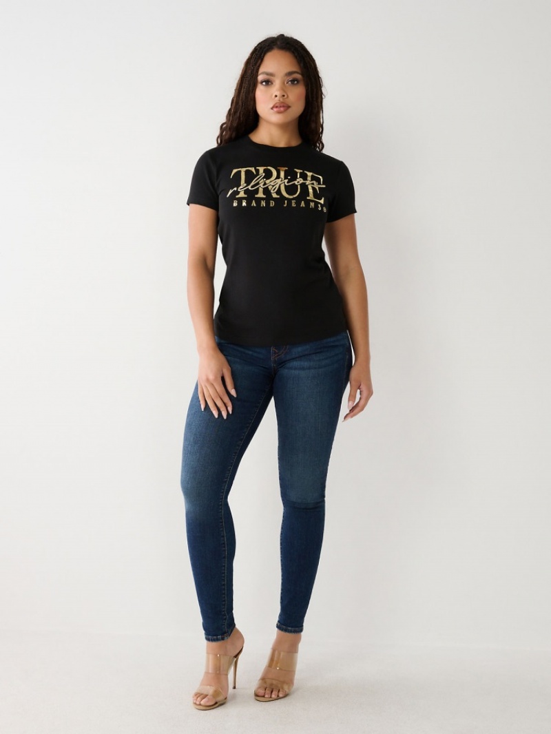 T Shirts True Religion True Logo Femme Blanche Bleu Marine | ZCV-66529352