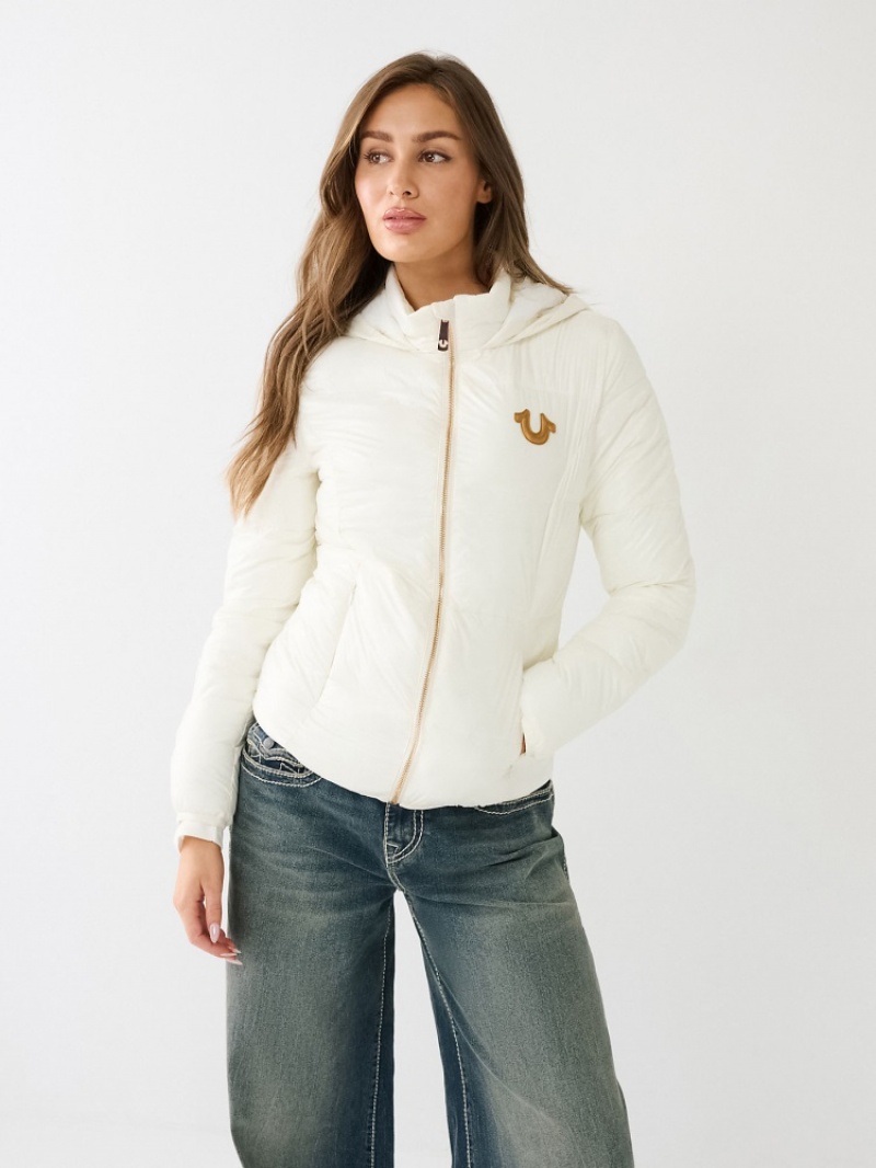 Veste Puffer True Religion Horseshoe Logo Encapuchonné Femme Orange Rose | IQX-77265115