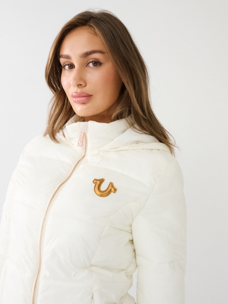 Veste Puffer True Religion Horseshoe Logo Encapuchonné Femme Orange Rose | IQX-77265115