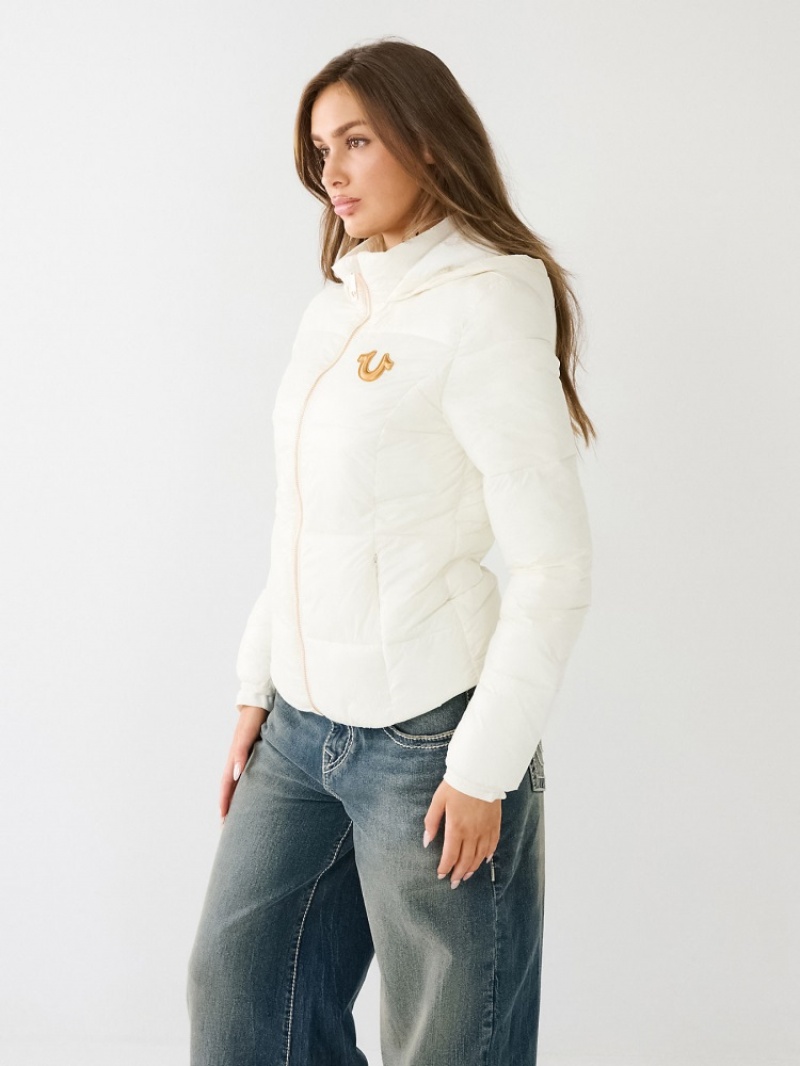 Veste Puffer True Religion Horseshoe Logo Encapuchonné Femme Orange Rose | IQX-77265115