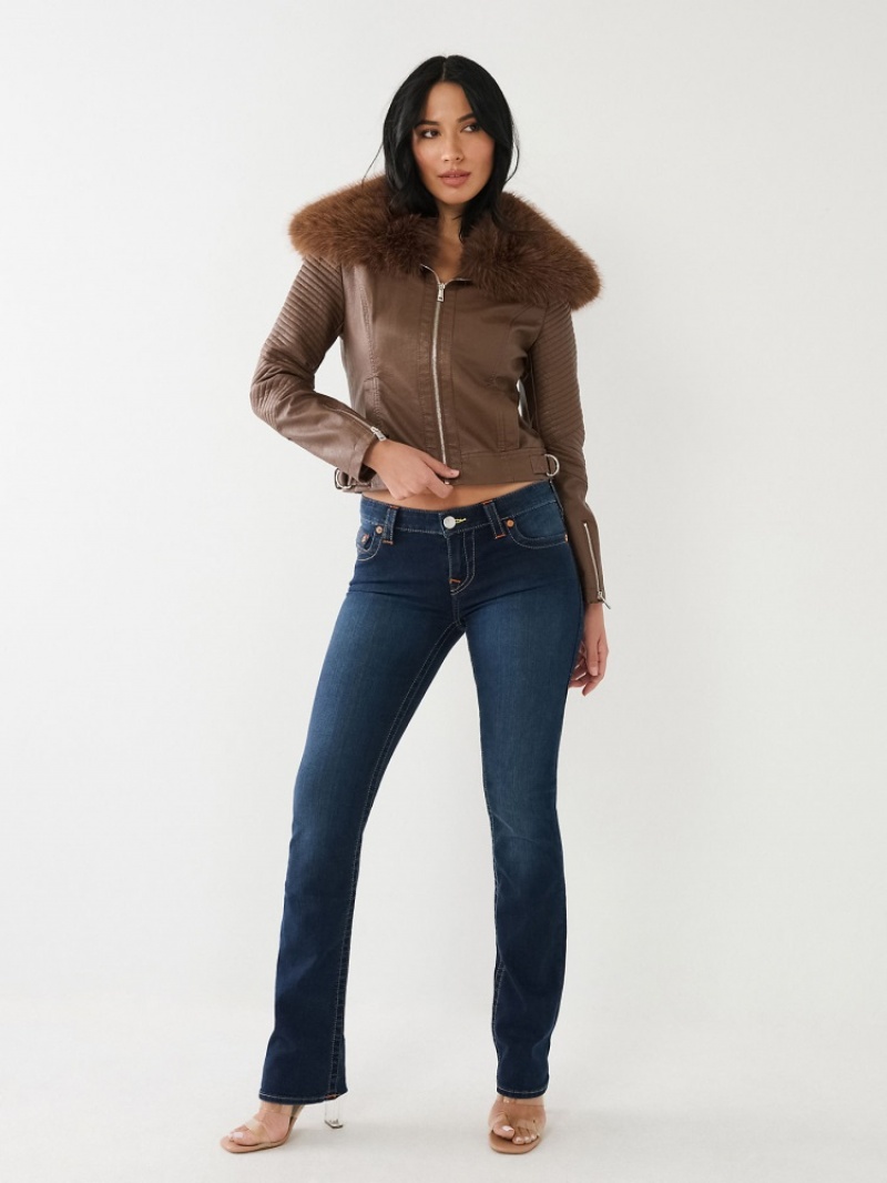 Vestes En Cuir True Religion Fur Trim Faux Femme Kaki | PKO-29317728