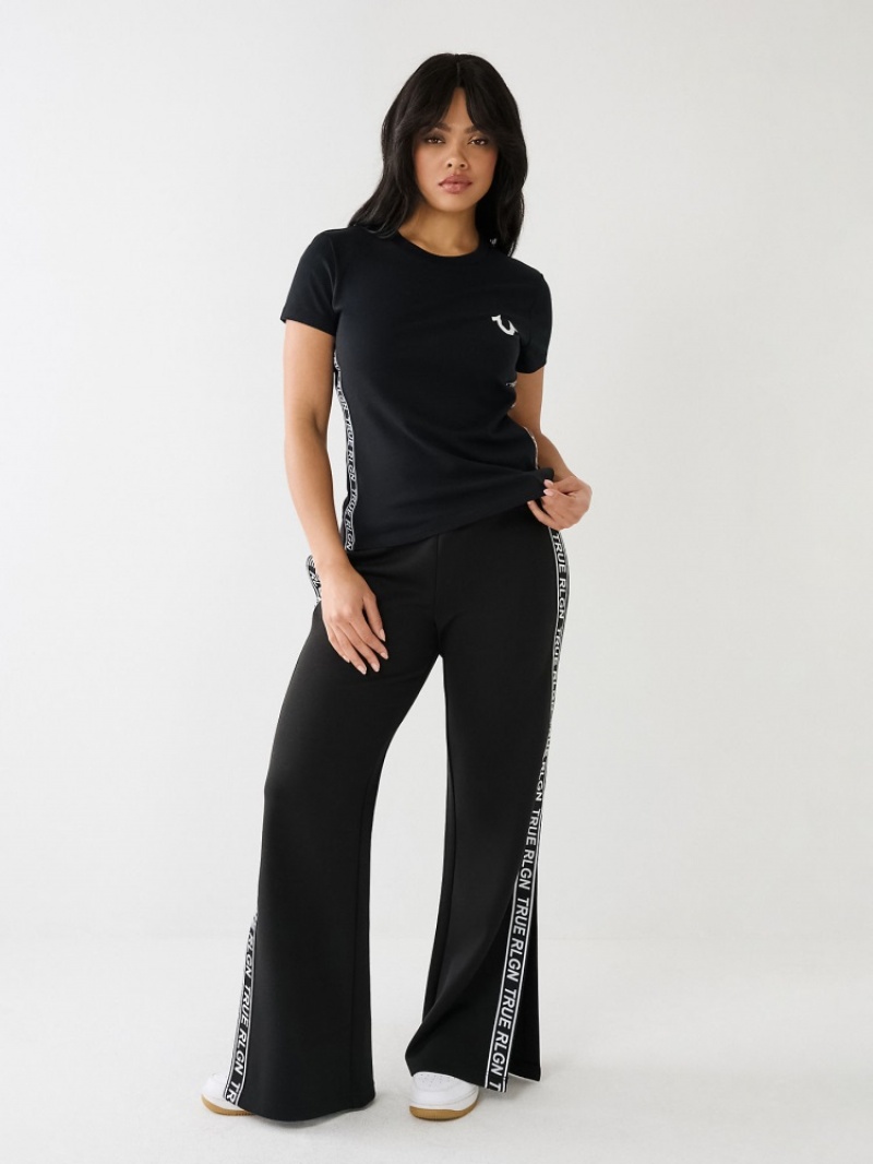 T Shirts True Religion Tr Logo Trim Slim Femme Noir | PSE-81113665