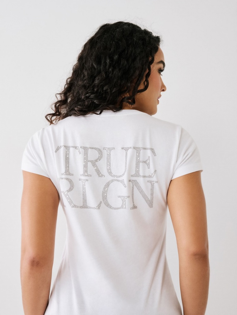 T Shirts True Religion Studded Logo V Femme Bleu | BJU-37198245