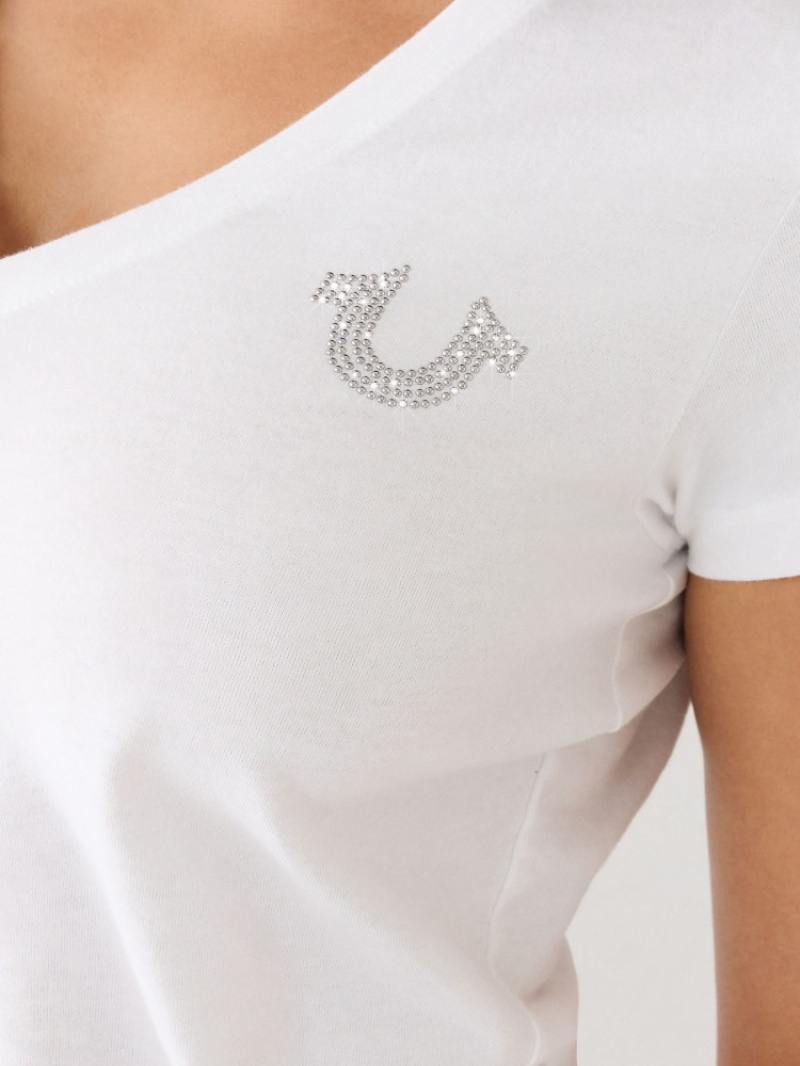 T Shirts True Religion Studded Logo V Femme Bleu | BJU-37198245