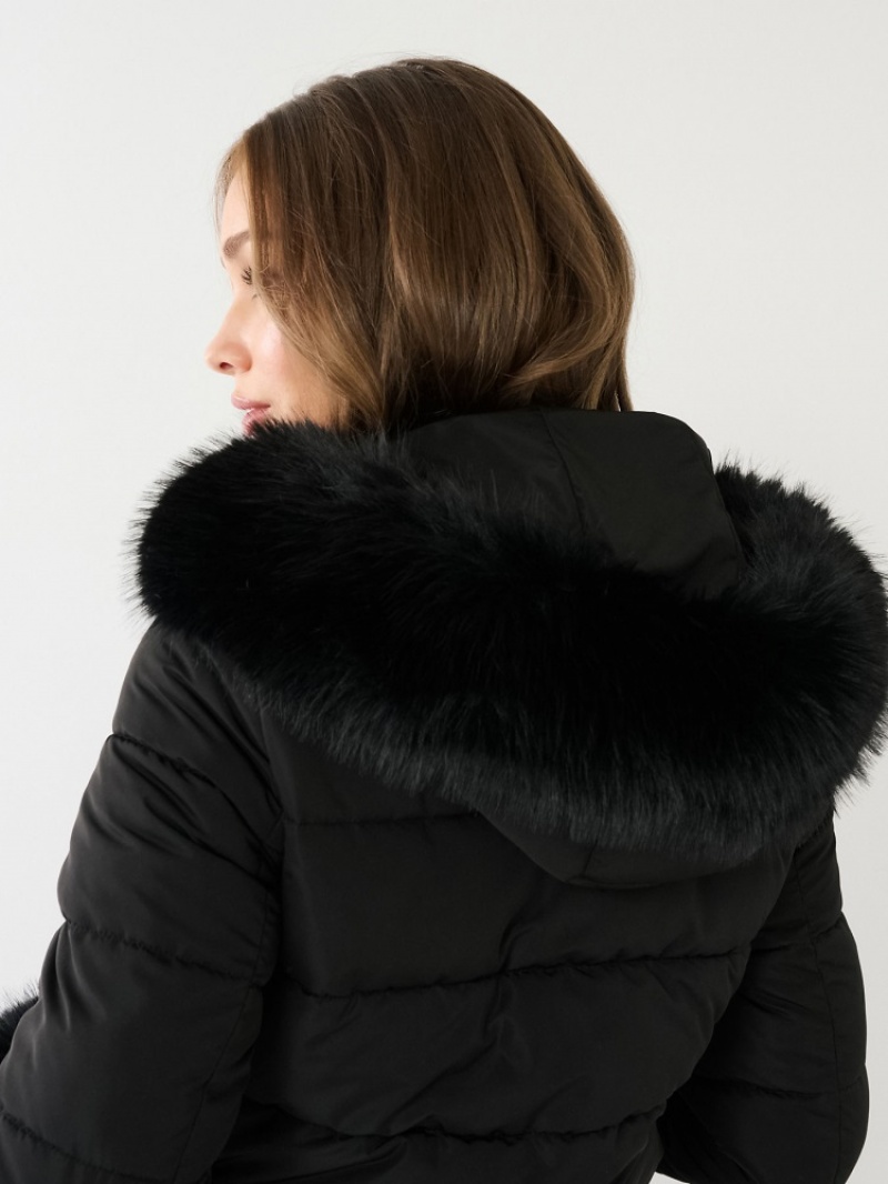 Veste Puffer True Religion Faux Fur Trim Femme Noir | GSX-93471764