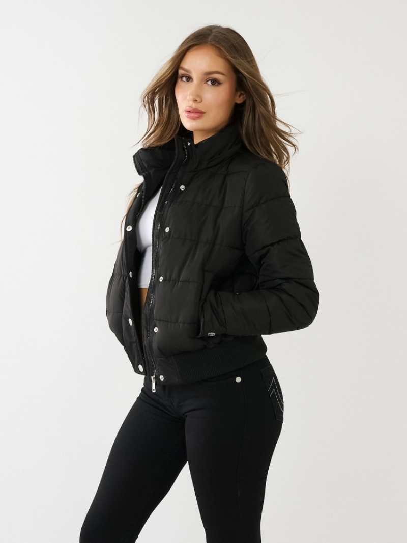 Veste Puffer True Religion Faux Fur Trim Femme Noir | GSX-93471764