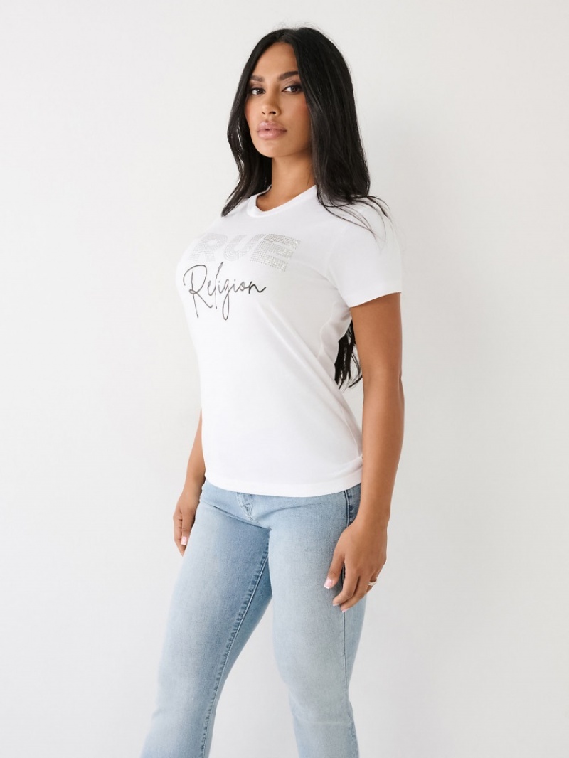 T Shirts True Religion Studded Logo Femme Bleu | DVT-83481271