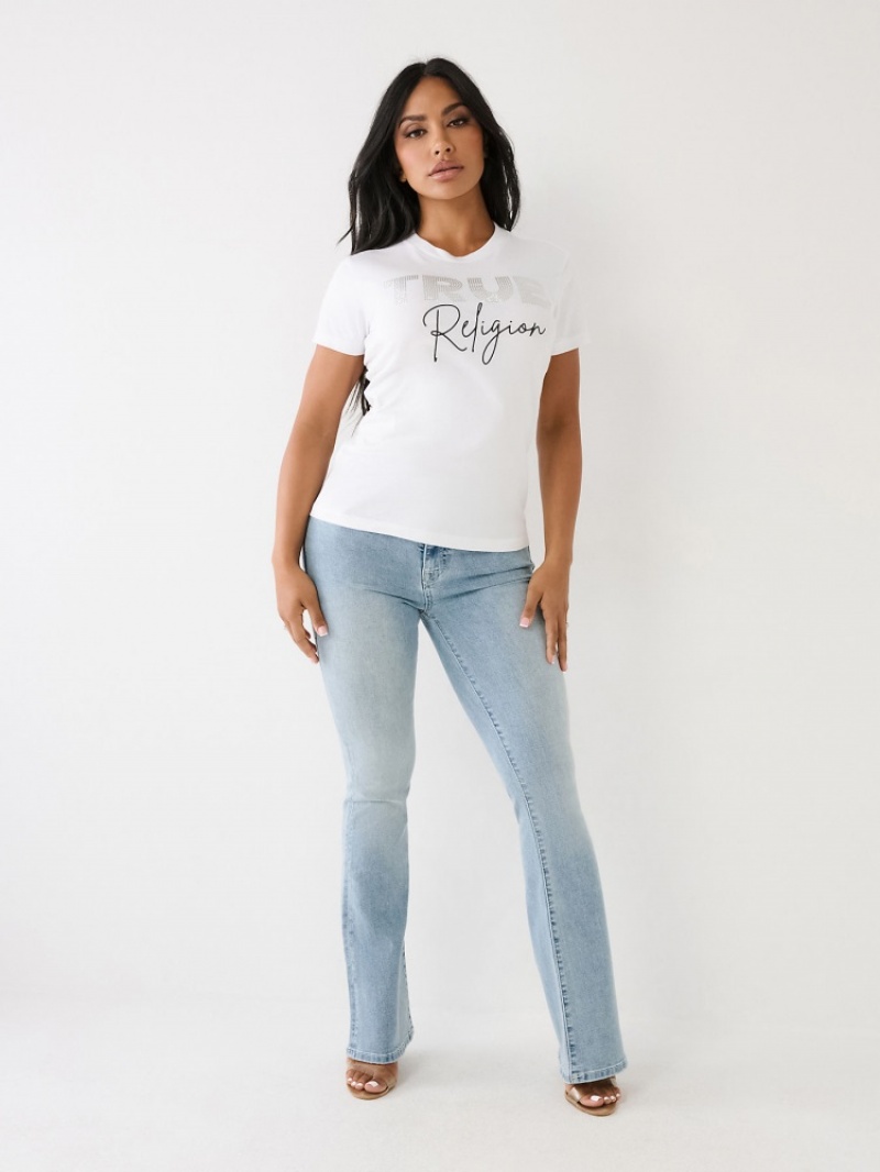 T Shirts True Religion Studded Logo Femme Bleu | DVT-83481271