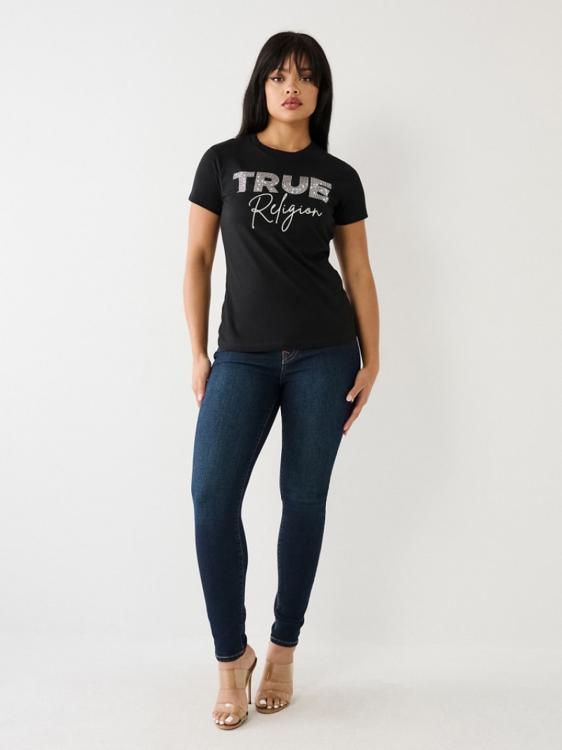 T Shirts True Religion Studded Logo Femme Noir | KEH-40827023