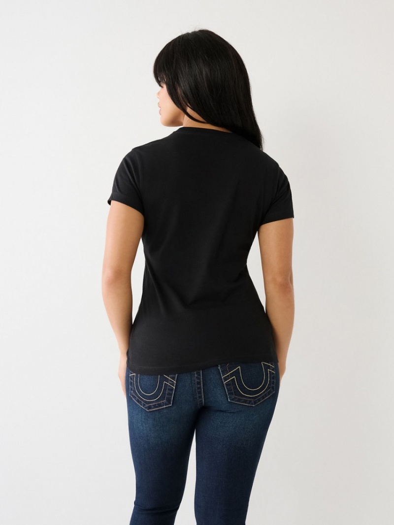 T Shirts True Religion Studded Logo Femme Noir | KEH-40827023