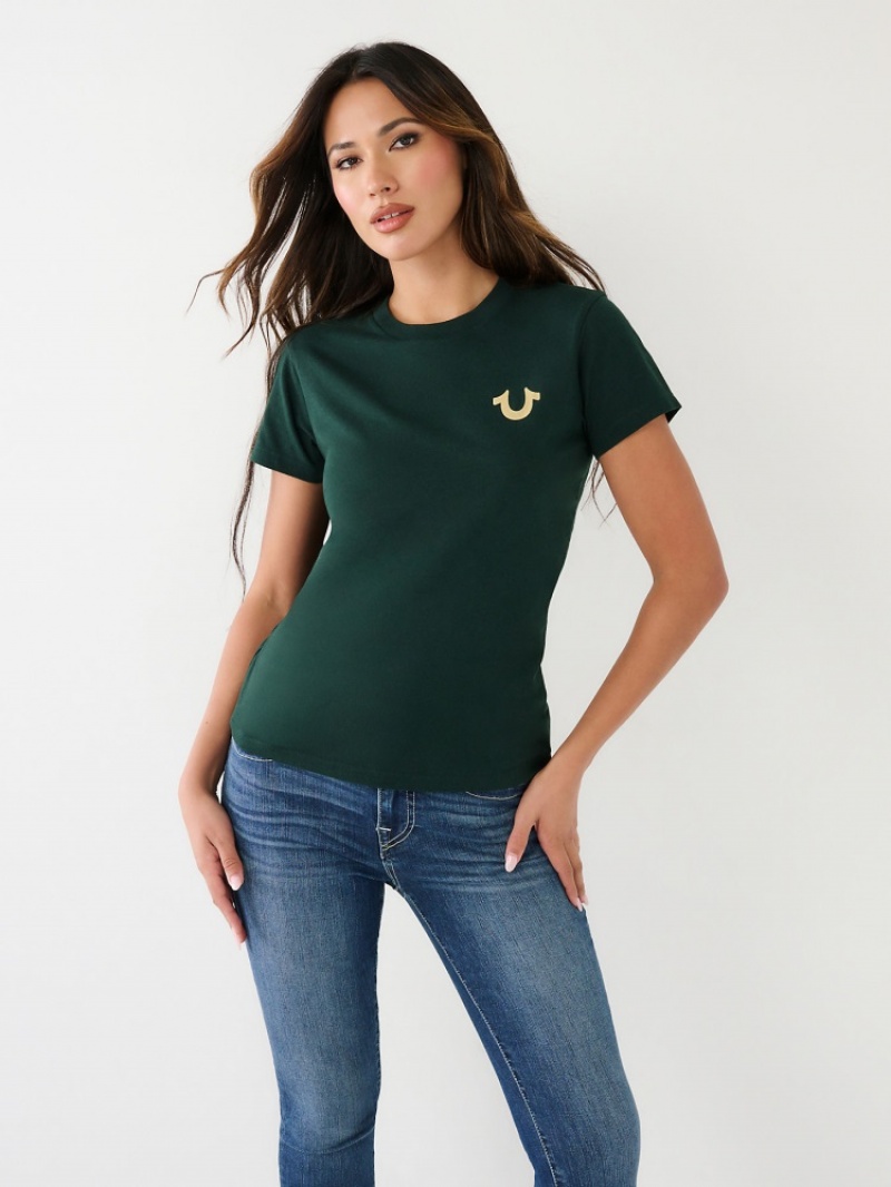 T Shirts True Religion Studded Logo Femme Vert Olive | ILR-80973362