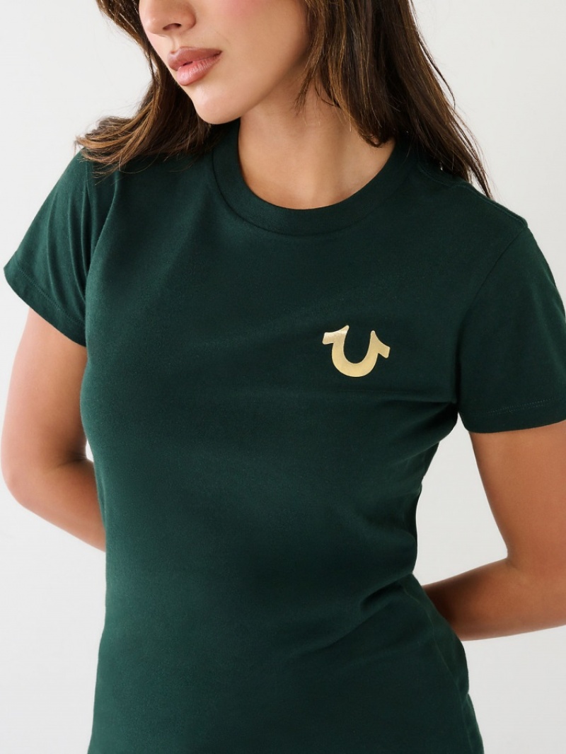 T Shirts True Religion Studded Logo Femme Vert Olive | ILR-80973362